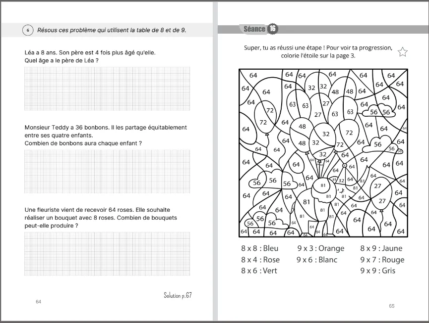 Cahier d'activités de mathématiques pour apprendre les multiplications : Problèmes et coloriages magiques.