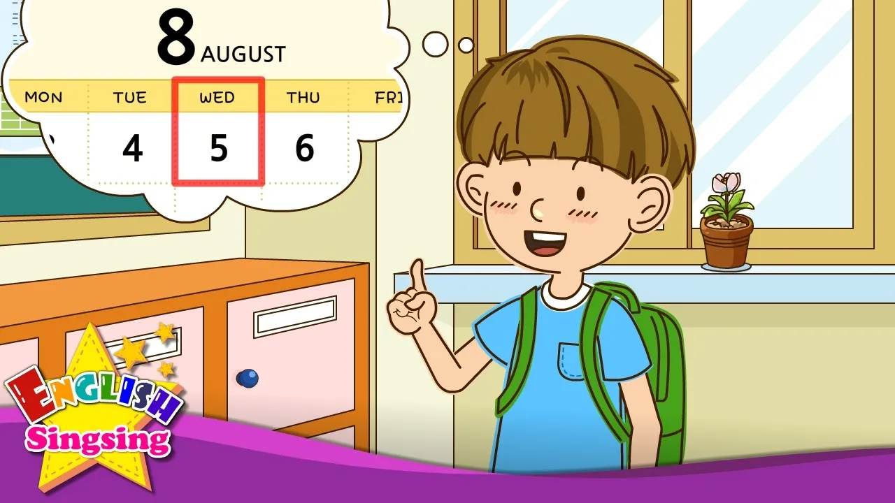 Jinsu montre le calendrier : on est mercredi, extrait de la vidéo « What day is it today? » d'English Singsing