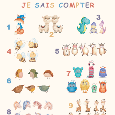 Affiche illustrée pour apprendre à compter jusqu'à 10.