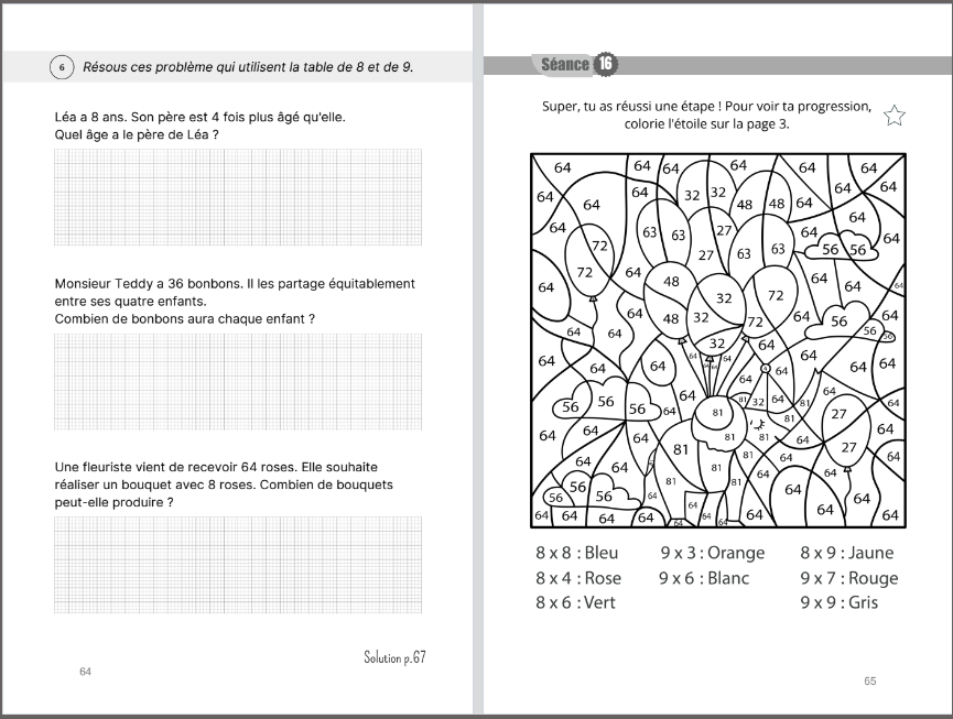 Cahier d'activités de mathématiques pour apprendre les multiplications : Problèmes et coloriages magiques.